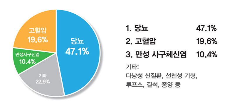 만성콩팥병 원인의 3대 질환 사진